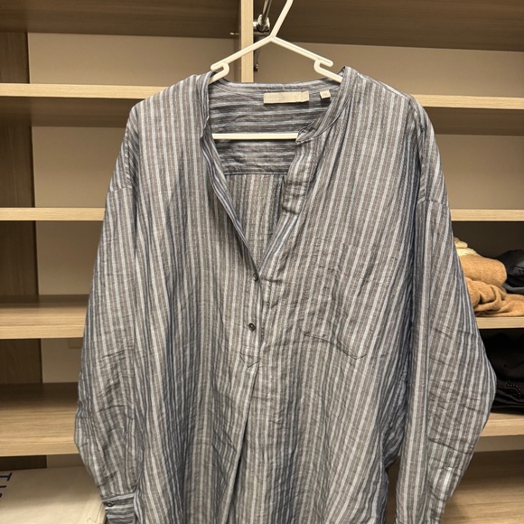 Vince open neck button striped shirt